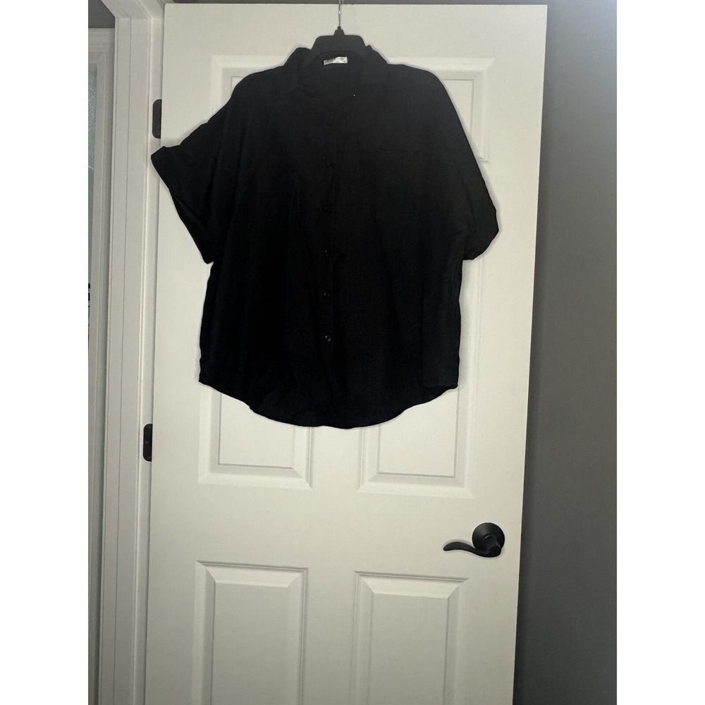 In'voland Plus Size Short Sleeve Button Down Collared Shirt 16w Black
